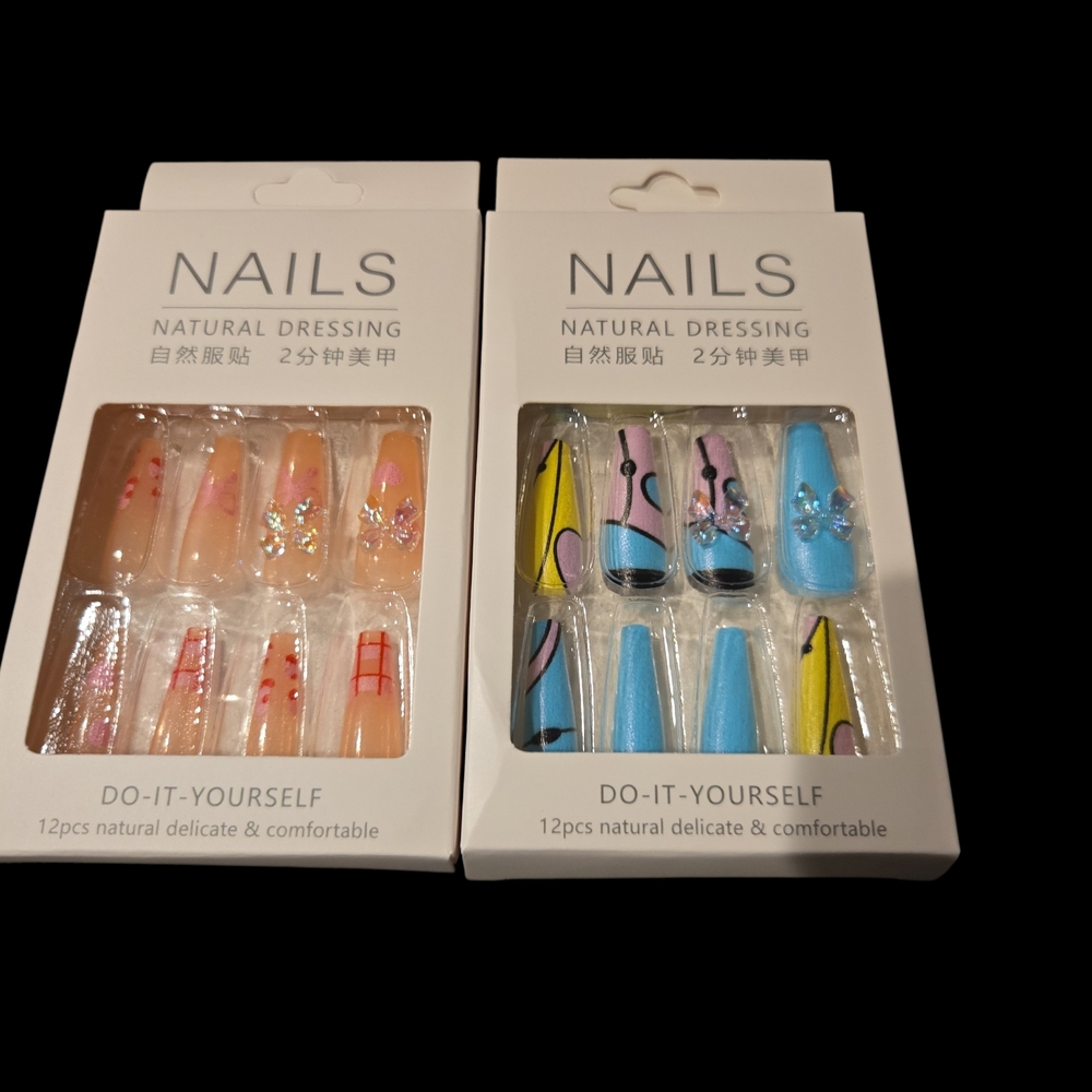 DIY Press-On Nails Set - Pink and Blue